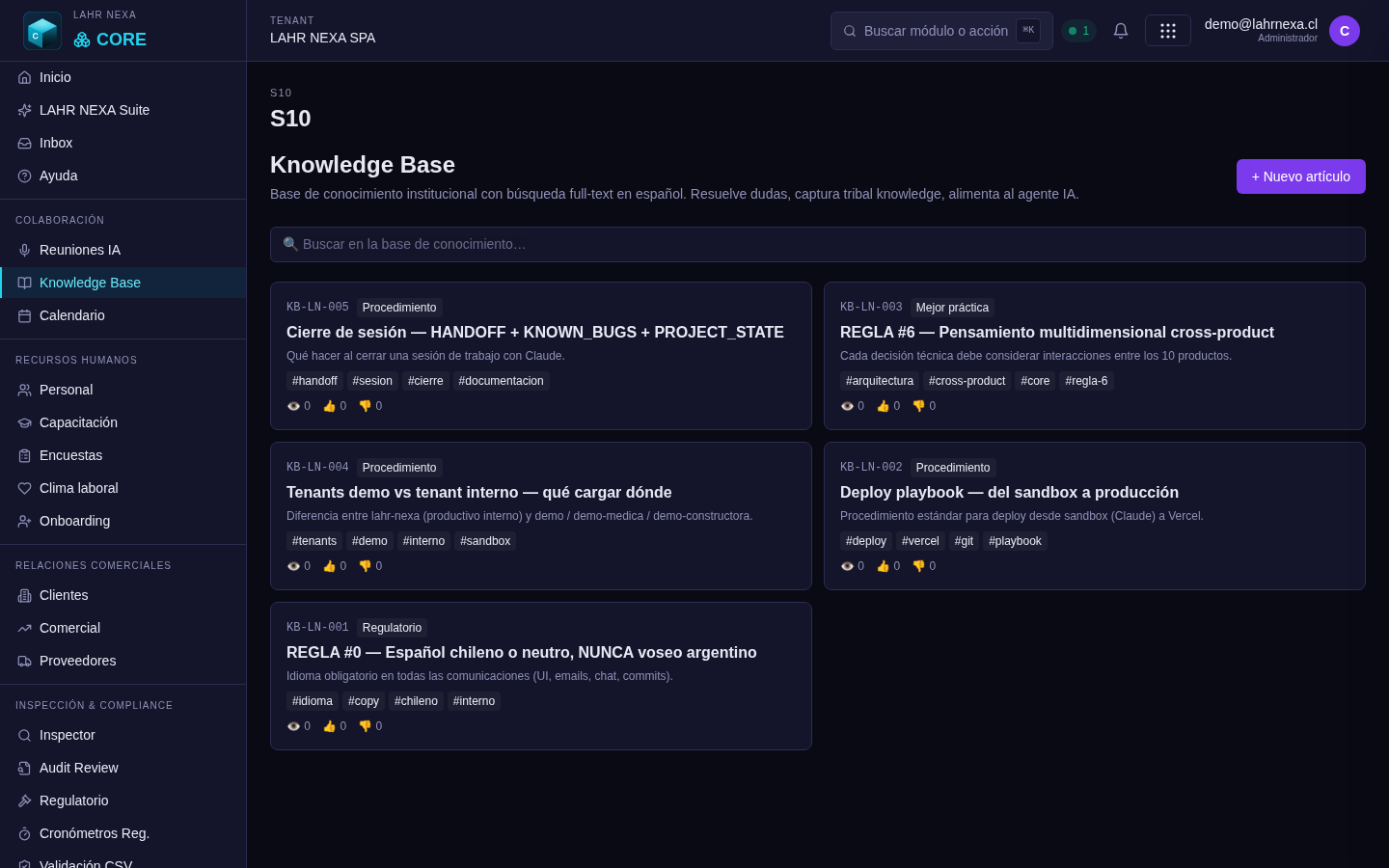 Knowledge Base de CORE: documentos y procedimientos.