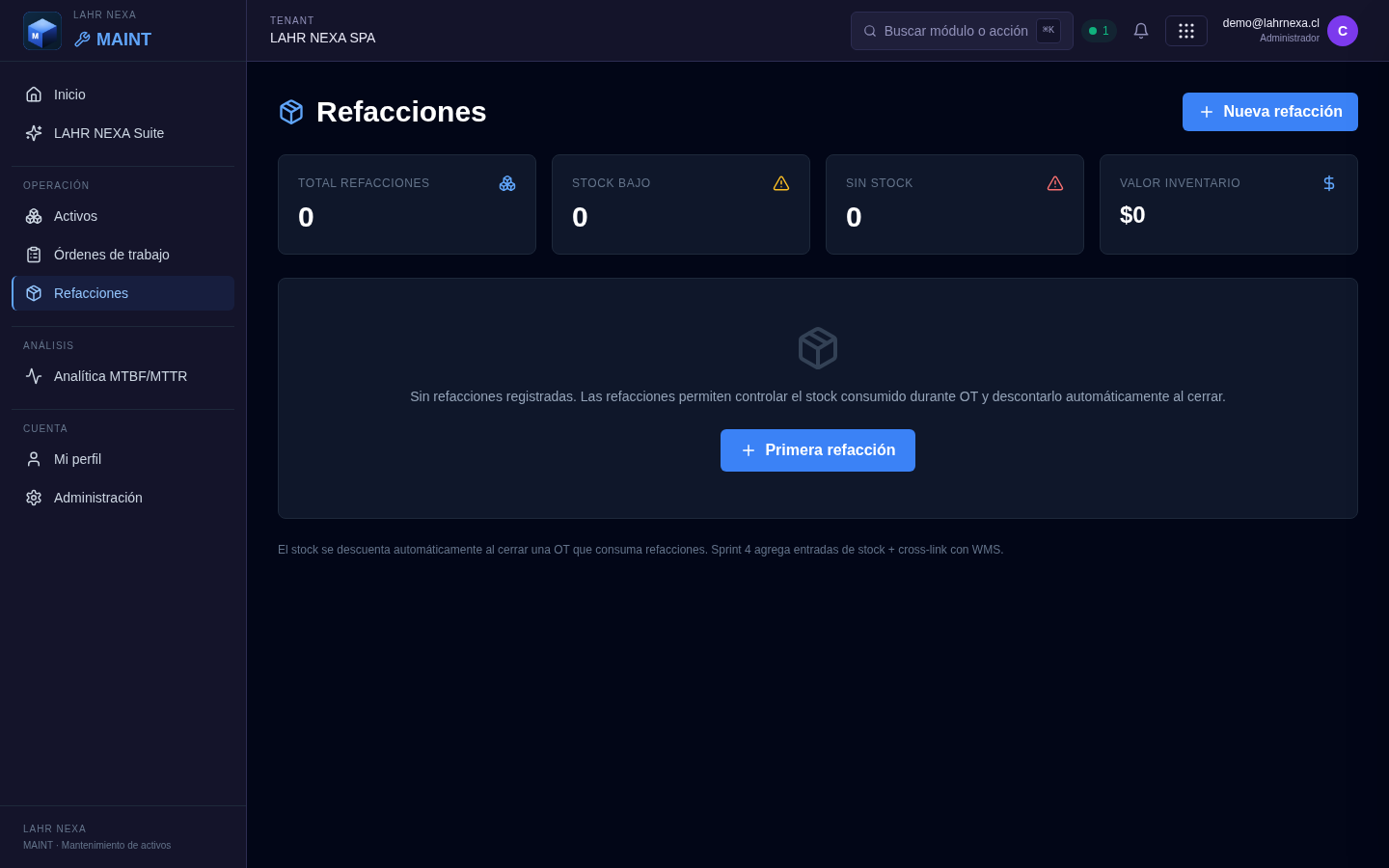 Refacciones en MAINT.