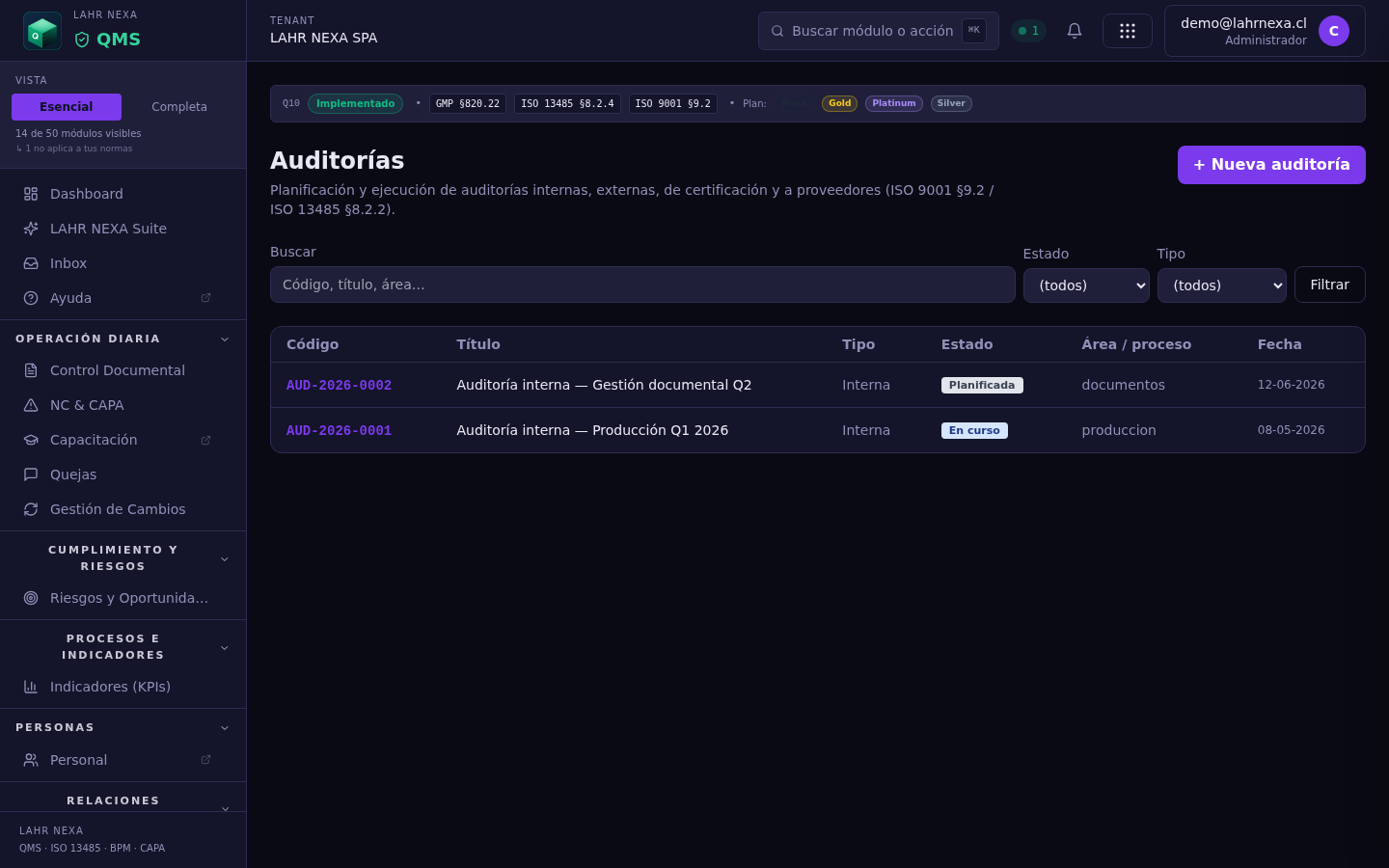 Auditorías en QMS.